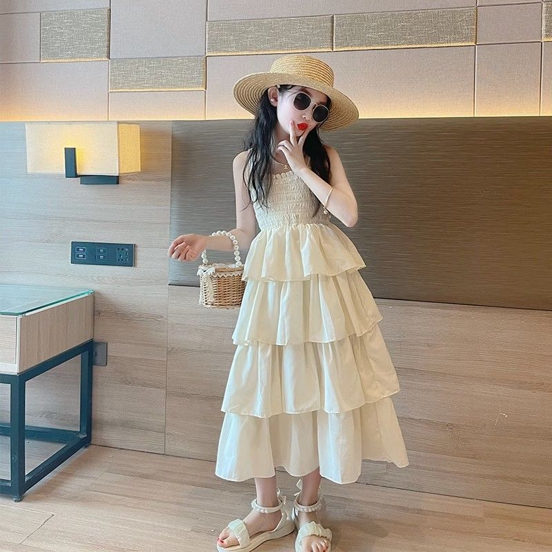 Summer style children's skirt  new summer girls Internet celebrity fashionable cake skirt big children's suspender dress