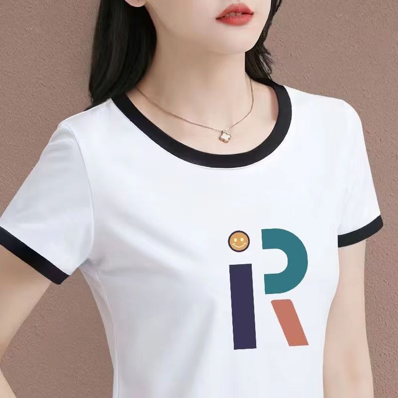 撿漏~尾單大牌剪標外貿短袖白色t恤女媽媽顯瘦百搭正肩上衣潮