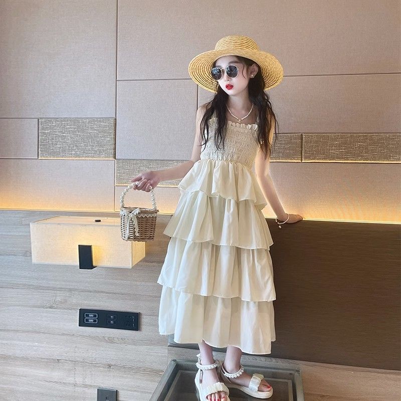 Summer style children's skirt  new summer girls Internet celebrity fashionable cake skirt big children's suspender dress