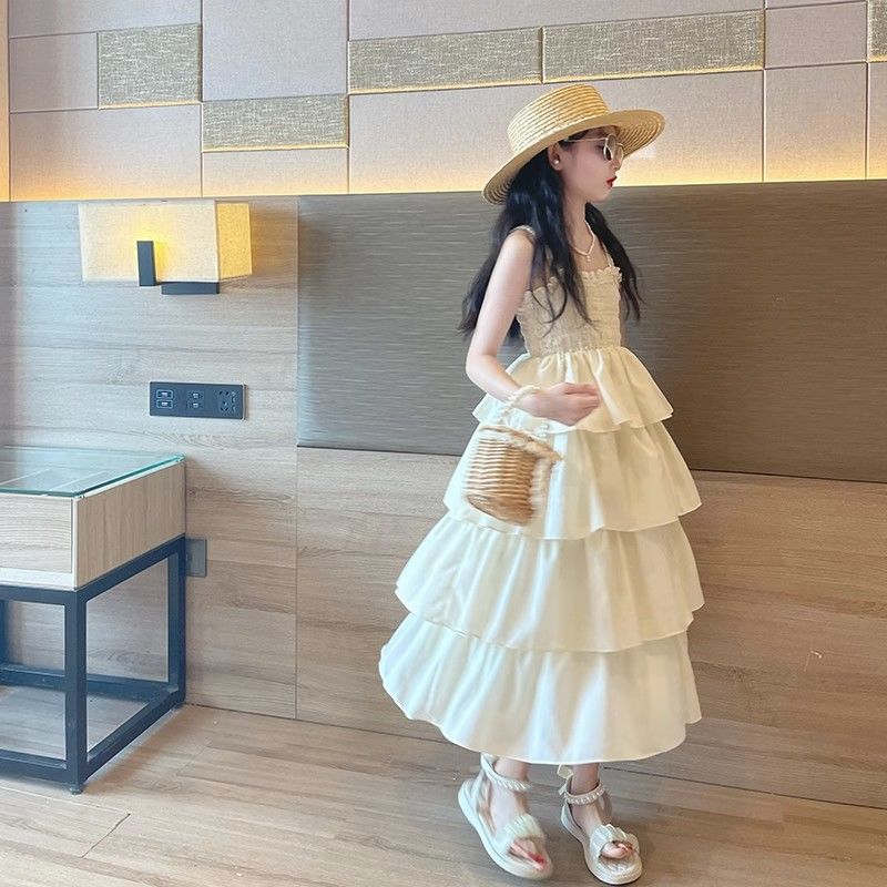 Summer style children's skirt  new summer girls Internet celebrity fashionable cake skirt big children's suspender dress