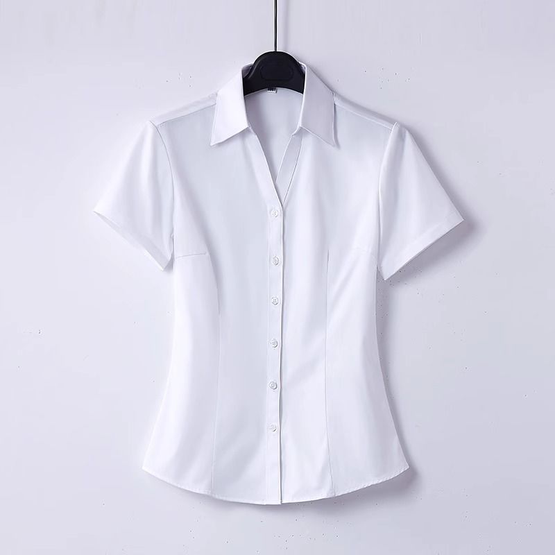 职业装白衬衫女高级感短袖夏季面试正装套装前台工作服工装寸衬衣