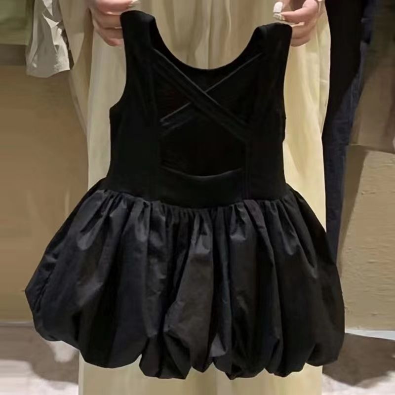 Girls black backless sleeveless dress children baby girl bud skirt summer  new vest princess dress