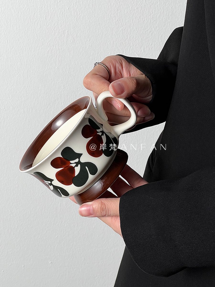 中古创意陶瓷咖啡杯碟套装精致下午茶手绘马克杯带把手水杯