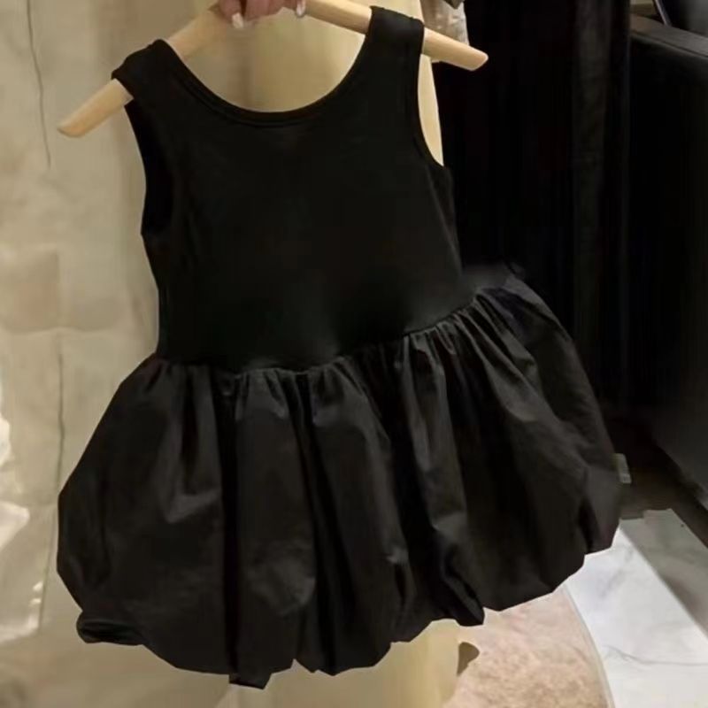 Girls black backless sleeveless dress children baby girl bud skirt summer  new vest princess dress