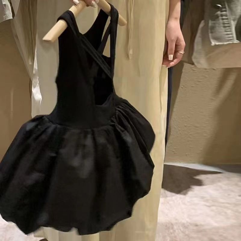 Girls black backless sleeveless dress children baby girl bud skirt summer  new vest princess dress