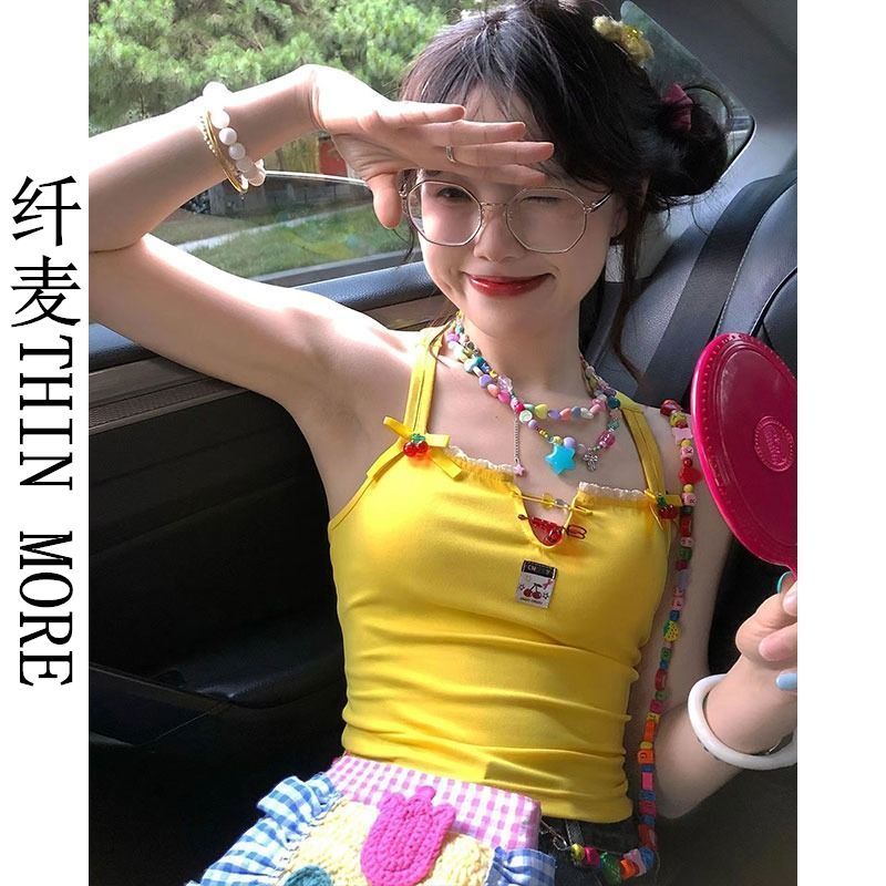 纖麥THIN MORE多巴胺甜辣妹女夏季外穿背心設計感小眾短款上衣in