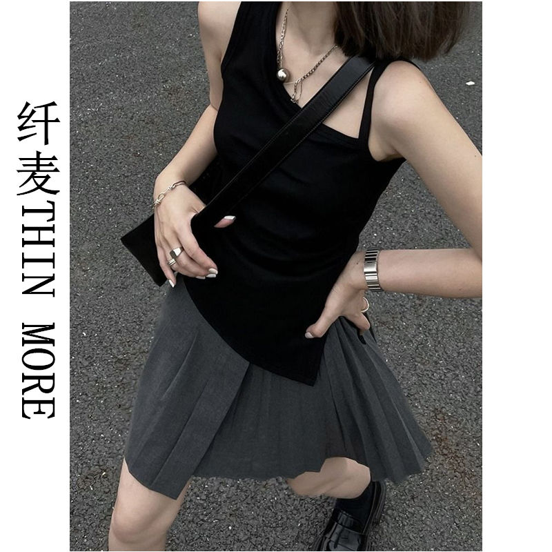 Fianmai THIN MORE pure cotton black American street camisole women's summer slimming short top