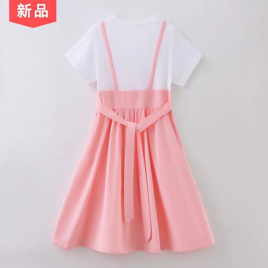 Girls Dress Summer  New Children's Fake Two-Piece Princess Dress for Older Children, Western Style Mid-length Skirt for 12 Years Old