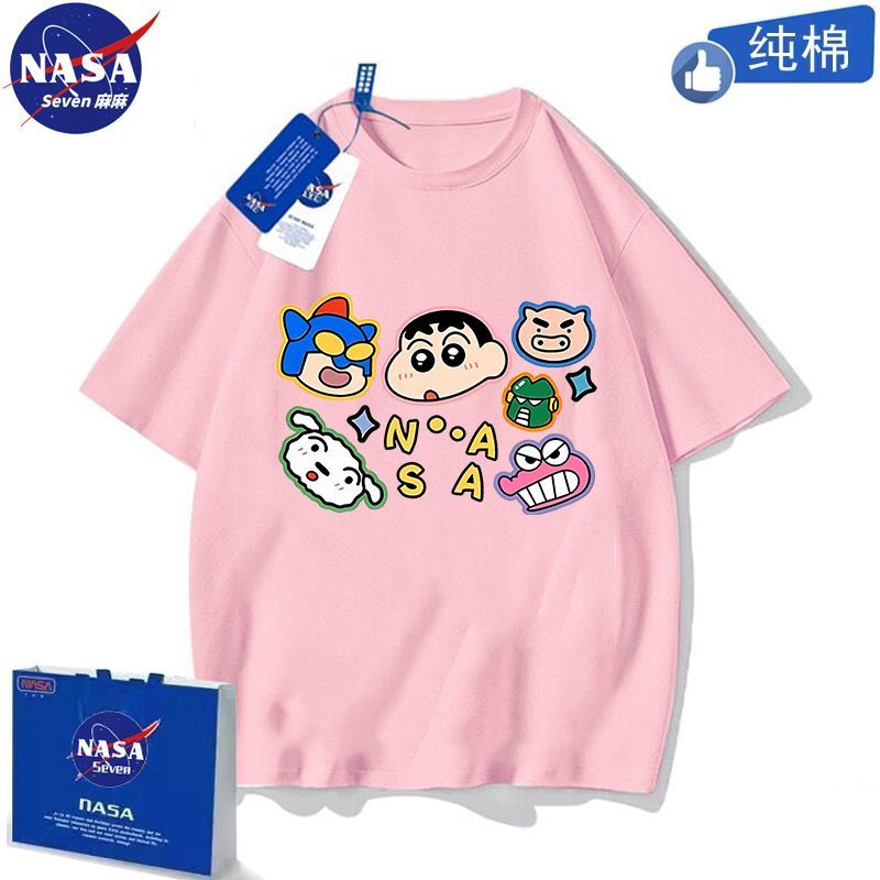 NASA蜡笔小新t恤男童夏季卡通纯棉短袖宽松韩版ins半袖透气亲子装