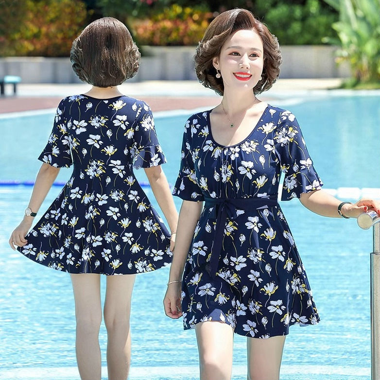 Mommy swimsuit for women to cover belly and look slimming conservative one-piece middle-aged and elderly hot spring 2023 new summer large size swimsuit