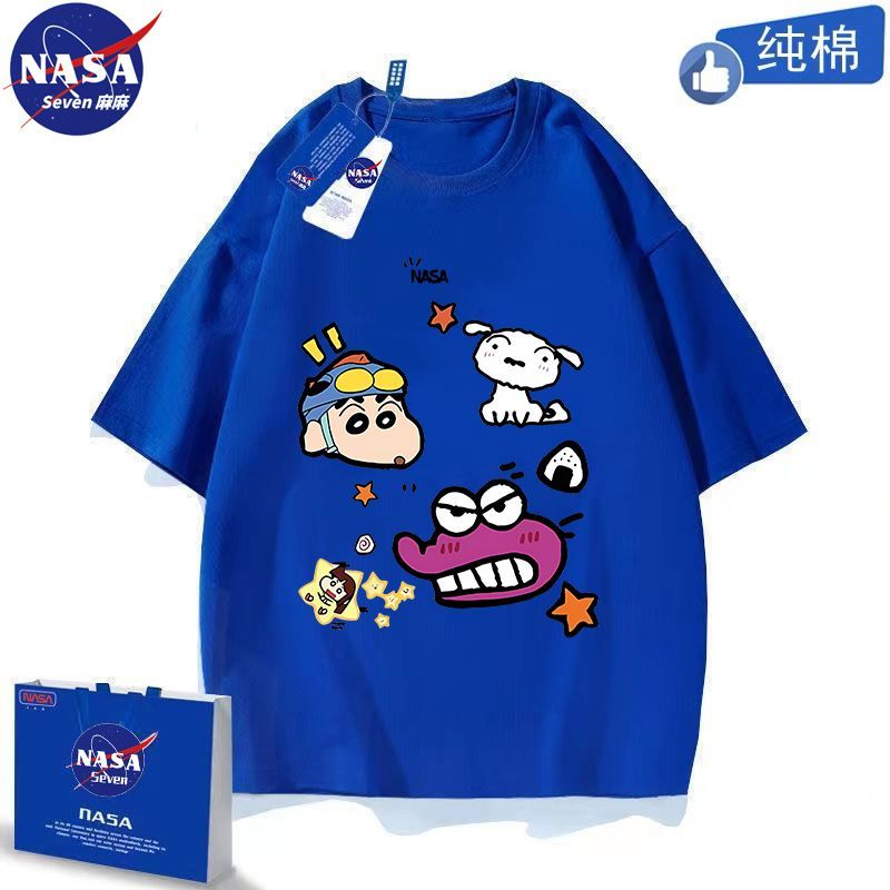 NASA蠟筆小新衣服兒童夏季卡通純棉T恤短袖男女孩寬鬆潮流親子裝