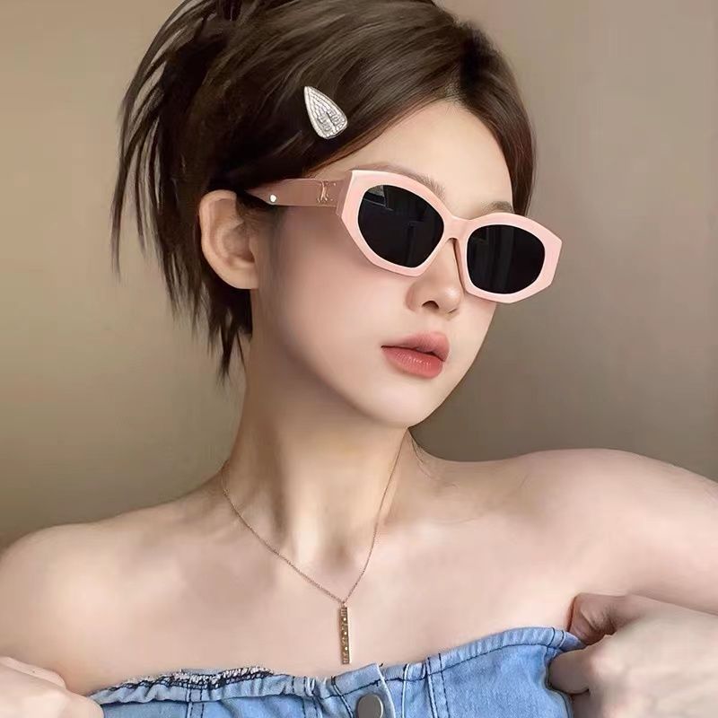 Pink sunglasses female high-end Internet celebrity same style polygon sunglasses ins anti-UV myopia sunglasses