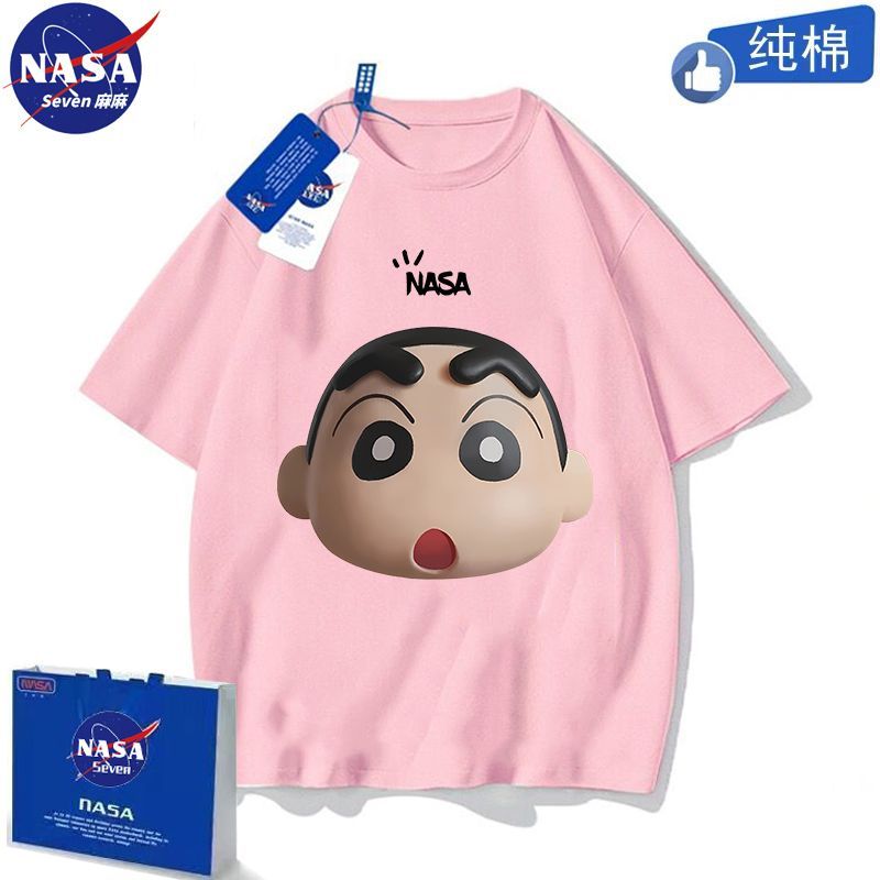 NASA聯名卡通3D蠟筆小新衣服夏季純棉短袖T恤男女童寬鬆洋氣上衣