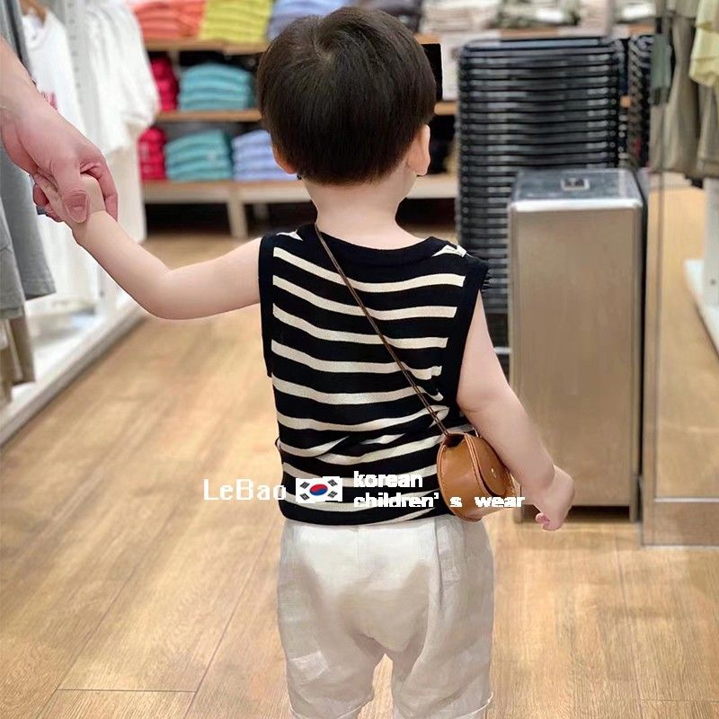 韩版童装男童夏季套装2023新款宝宝洋气条纹背心儿童休闲百搭短裤