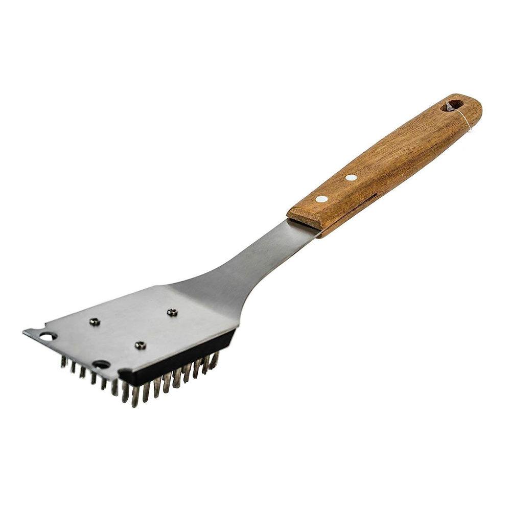 Stainless BBQ Mesh Smoker Grill Cleaning Rust Stain Removal Wooden Handle Copper Steel Wire Brush_voghion.com