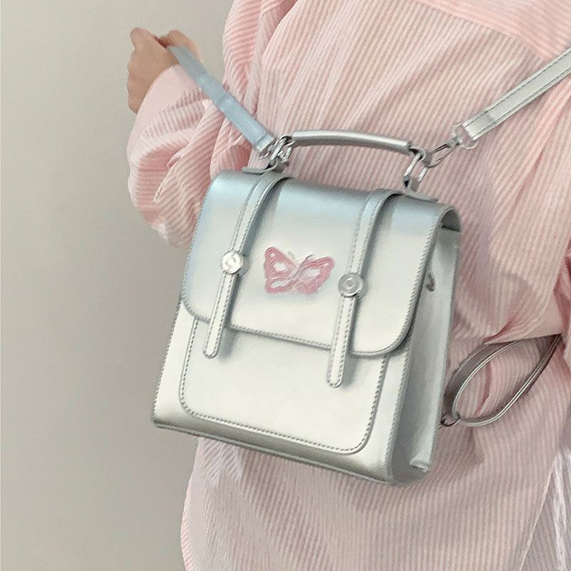 High-end backpack women's backpack  new fashion solid color texture school bag girl college handbag