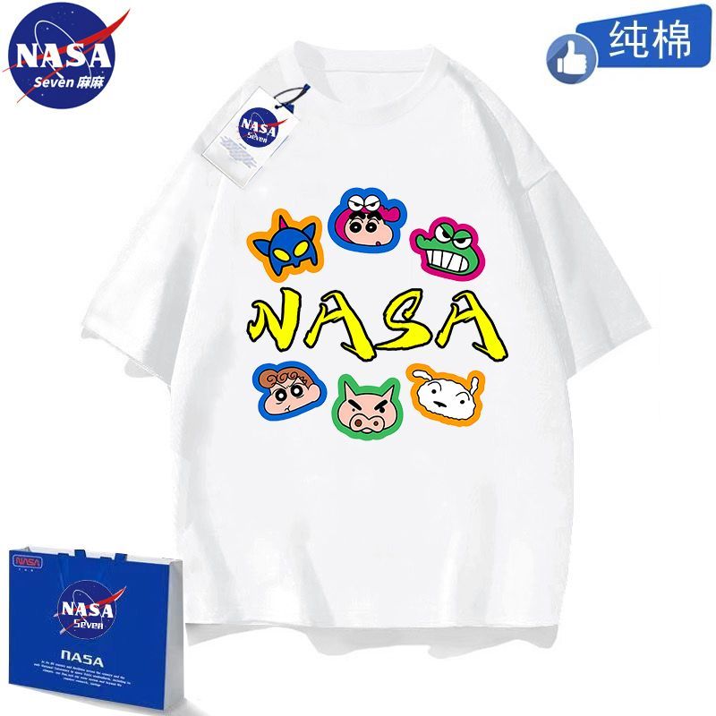 NASA co-branded Crayon Shin-chan t-shirt children's summer cartoon pure cotton short-sleeved men's handsome middle-aged and older children's student tops
