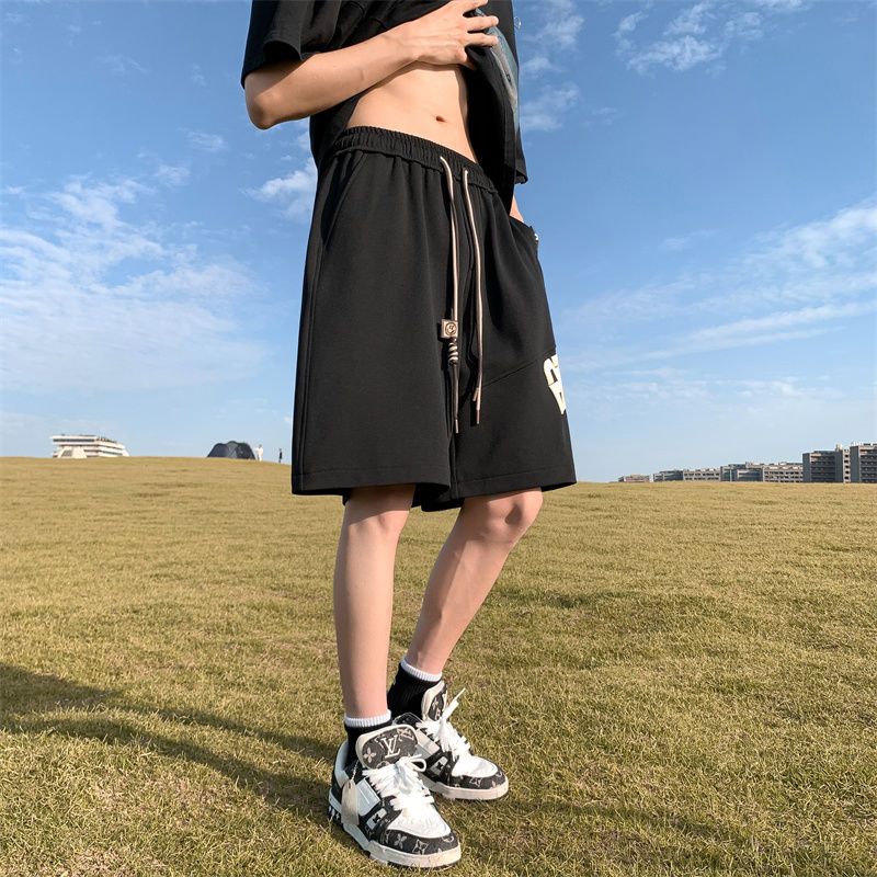 米白色美式篮球短裤男oversize国潮设计感高级潮牌夏高街运动裤子