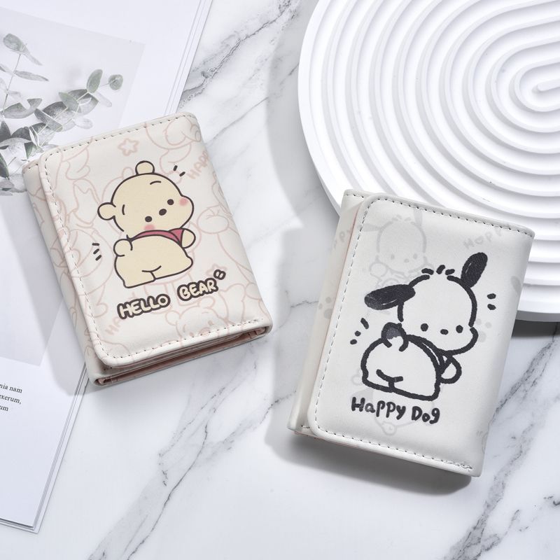 Tri-fold wallet female niche personality high-end cute cartoon small coin purse student short folding wallet card bag