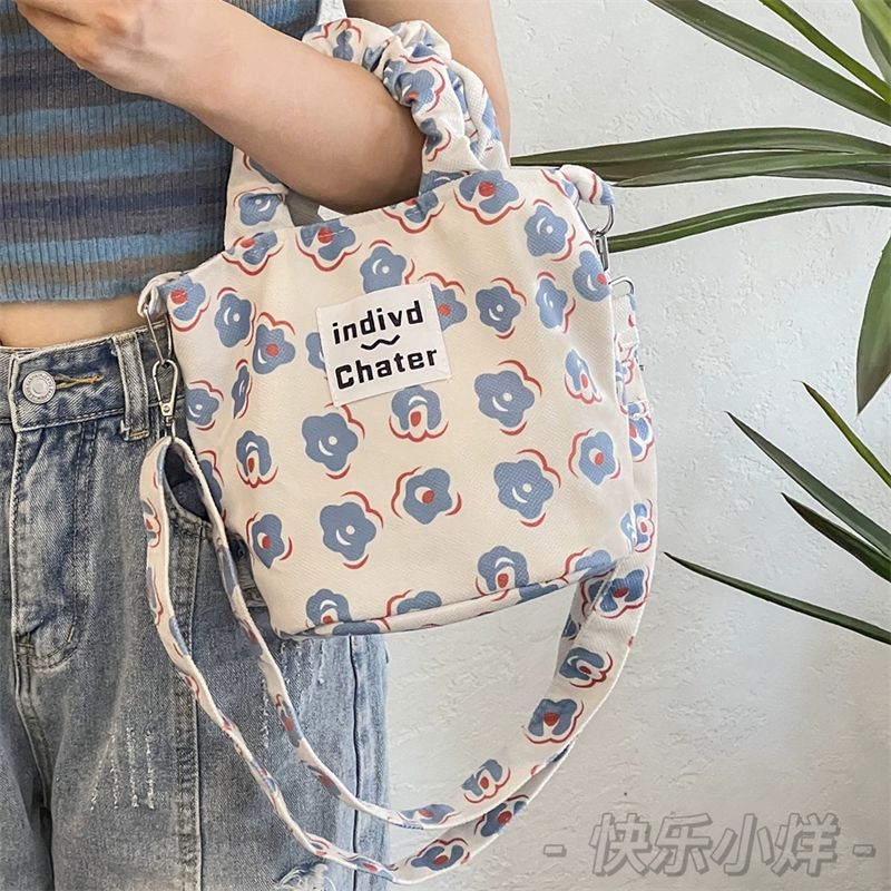 INS Fenghua Handheld Crossbody Dual Use Bag High Beauty Canvas Water Bucket Bag Mommy Bag Small Lightweight Storage Bag
