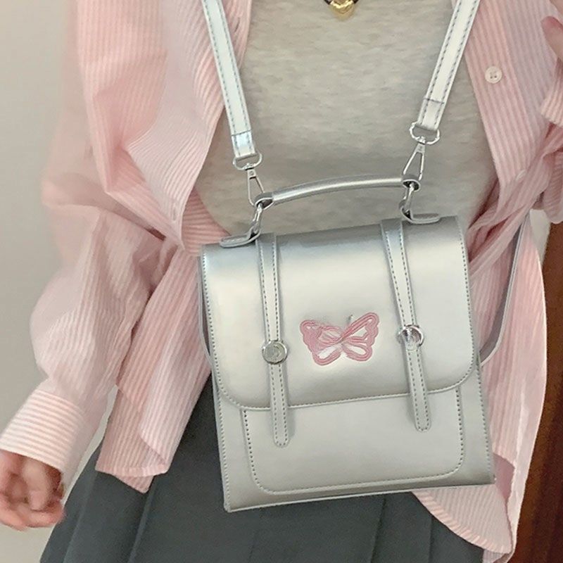 High-end backpack women's backpack  new fashion solid color texture school bag girl college handbag