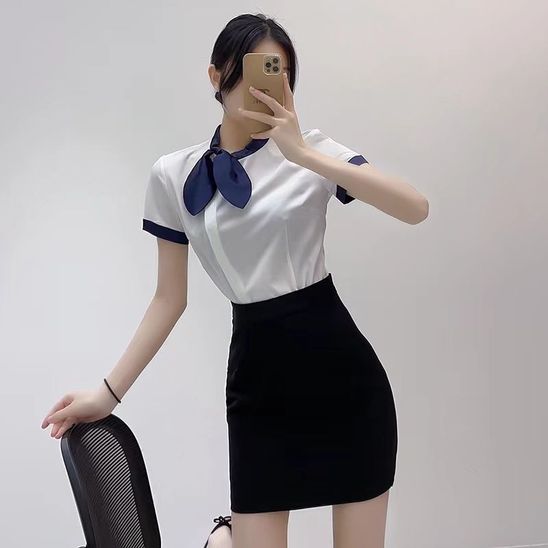 職業套裝襯衫短袖酒店前台工作裝美容師院珠寶店工作服女夏季工裝