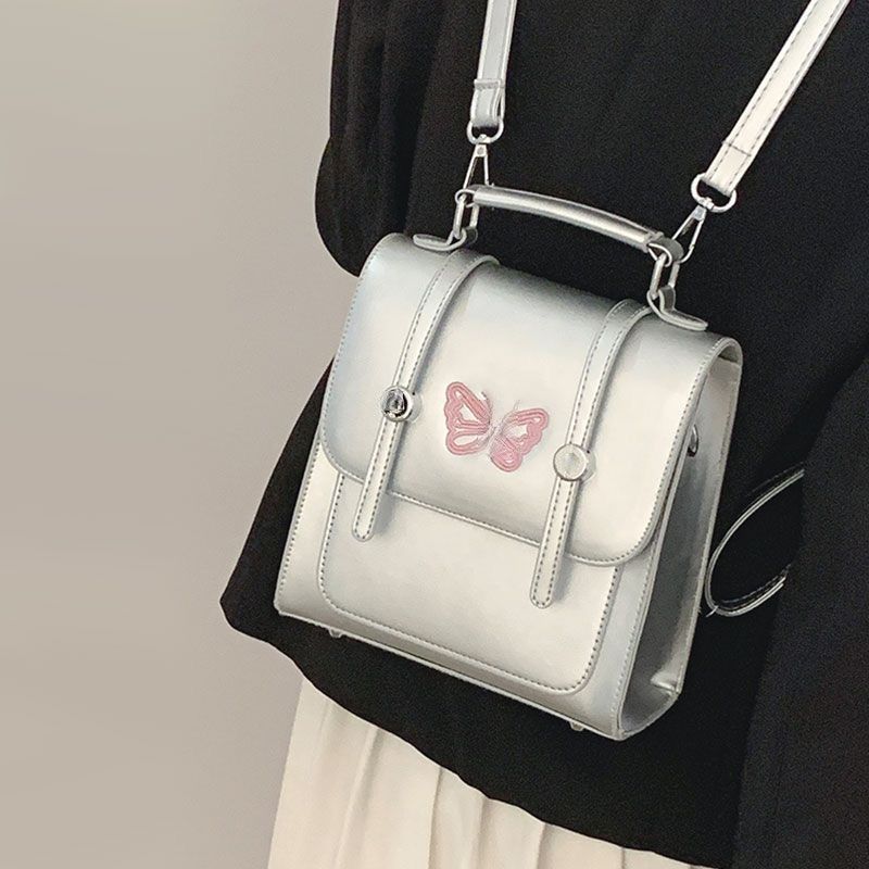 High-end backpack women's backpack  new fashion solid color texture school bag girl college handbag