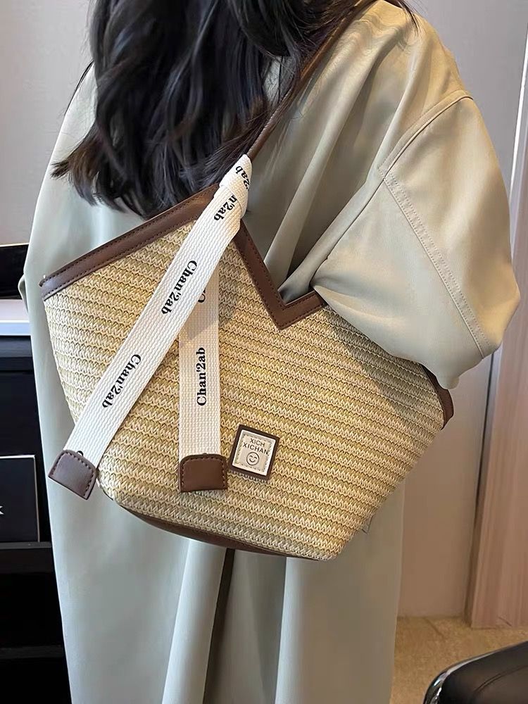 編織草編包包女大容量2023新款夏天海邊單肩包沙灘度假通勤托特包