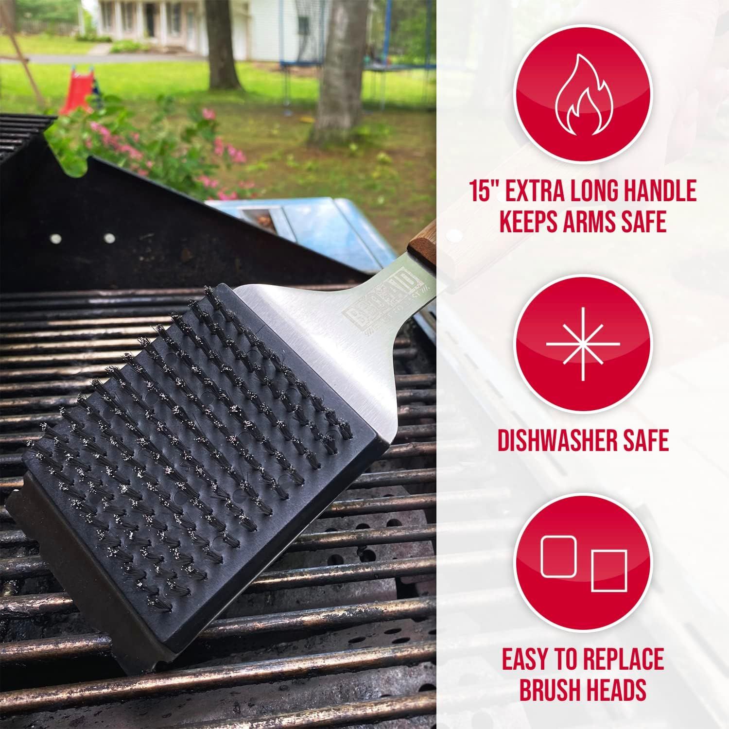 Stainless BBQ Mesh Smoker Grill Cleaning Rust Stain Removal Wooden Handle Copper Steel Wire Brush_voghion.com