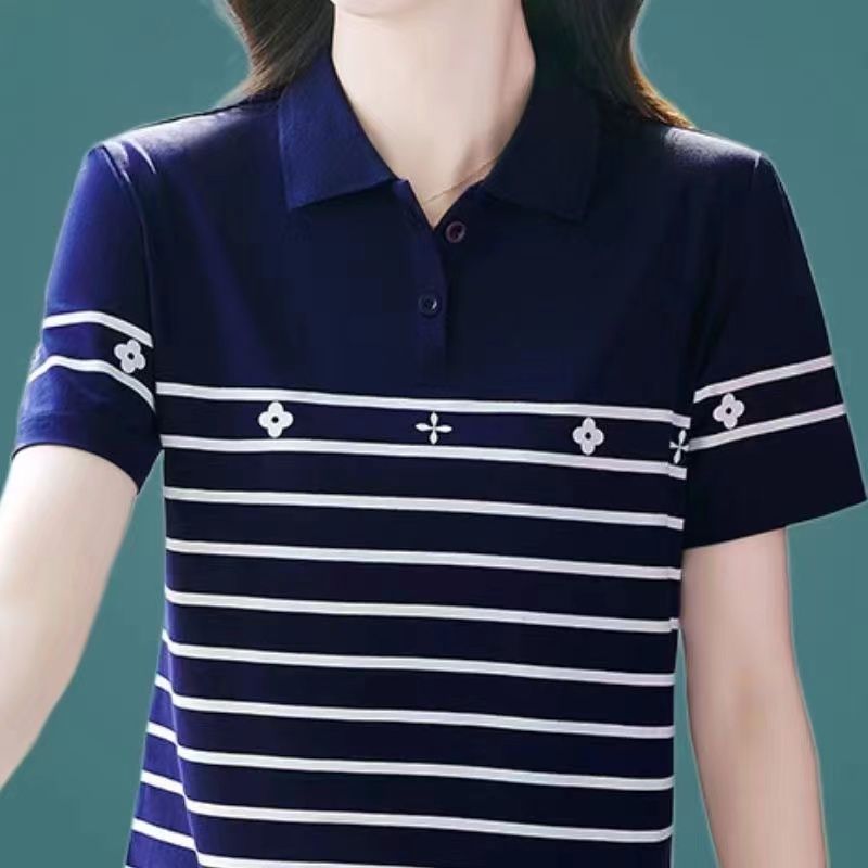 撿漏~外貿尾單大牌剪標撤櫃翻領休閒短袖t恤女條紋polo衫上衣