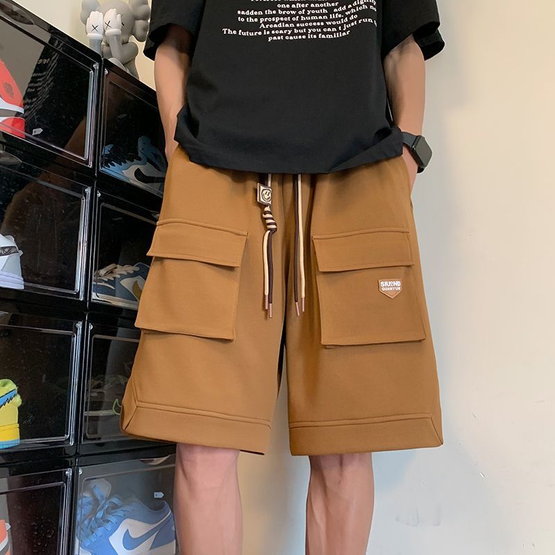 米白色美式篮球短裤男oversize国潮设计感高级潮牌夏高街运动裤子