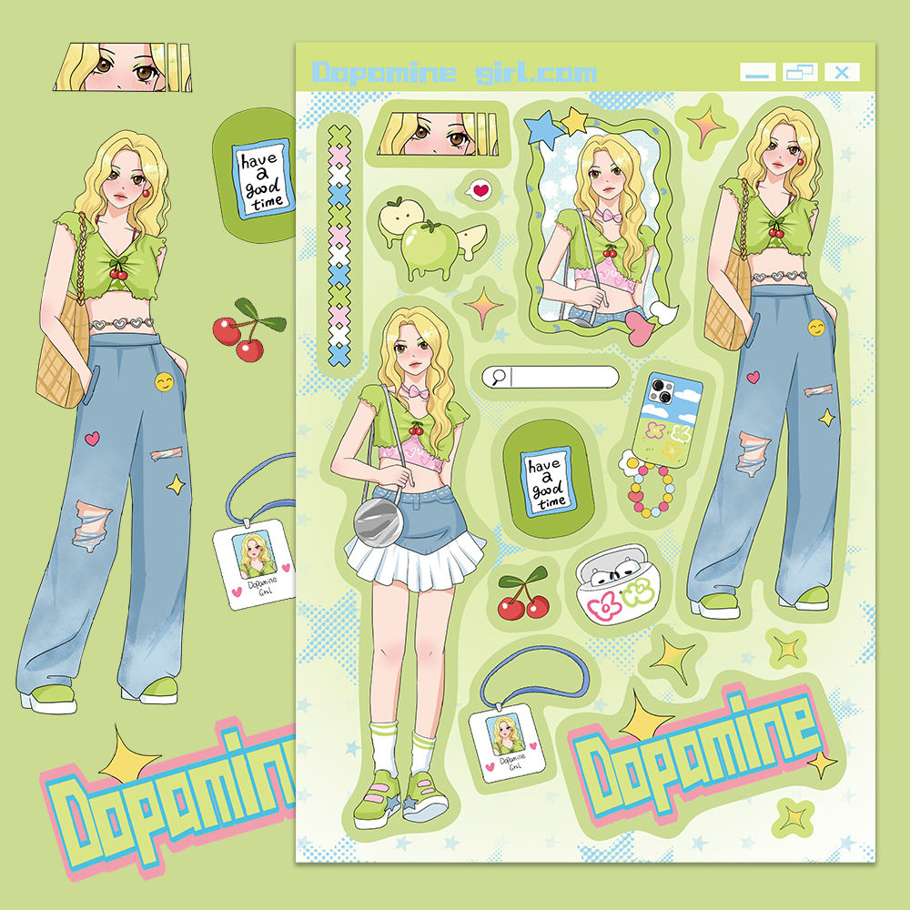 8 original dopamine girl outfit Guka stickers Gupan small card DIY mobile phone case ledger decoration stickers