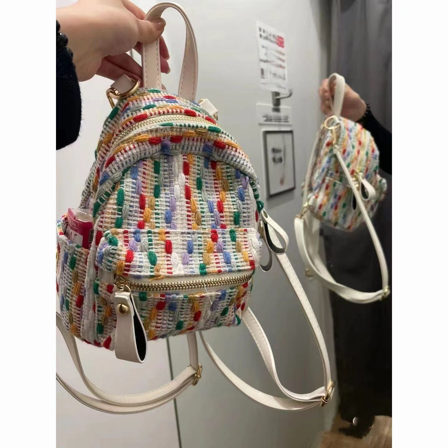 y2k Millennium school bag niche unpopular milk fufu backpack backpack women's high-end bag woven knitted bag