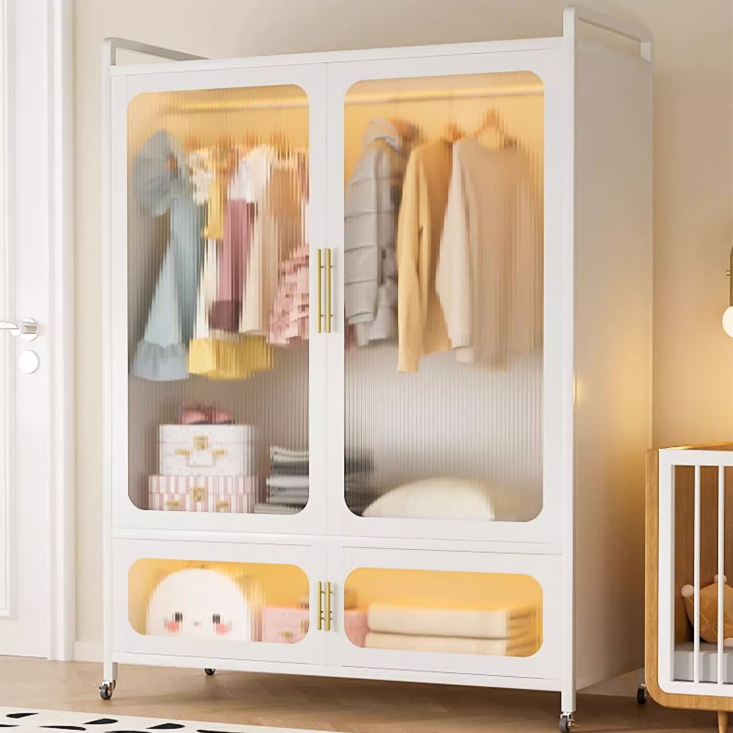 简易组装衣柜卧室家用出租房儿童宝宝储物柜金属小户型小房间衣橱