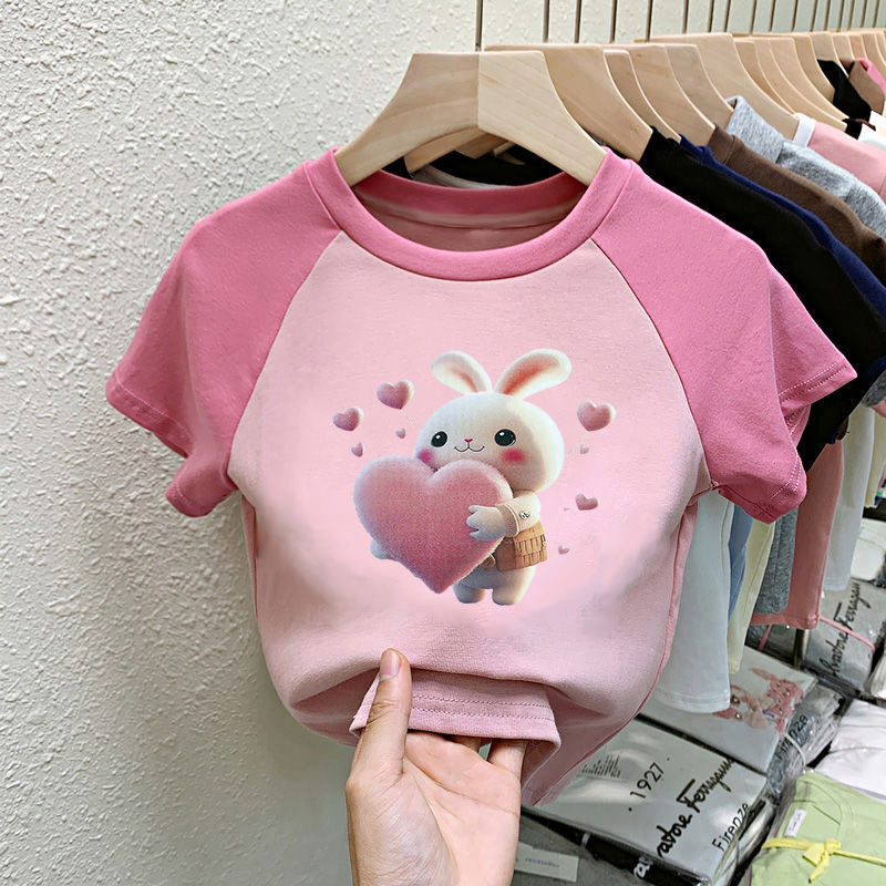 兒童短袖t恤女童夏裝2023新款純棉洋氣半袖女大童時尚撞色打底衫