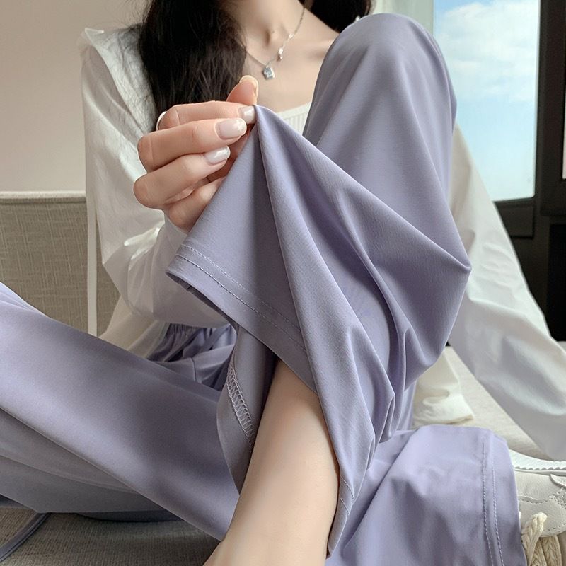小清新少女系ins夏日Bi入款冰感弹力奶油色系透气防晒阔腿裤3天内发货