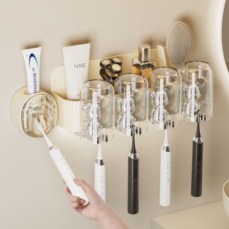 家用牙刷杯家庭装四口卫生间牙刷架子置物架壁挂漱口杯牙膏牙杯架