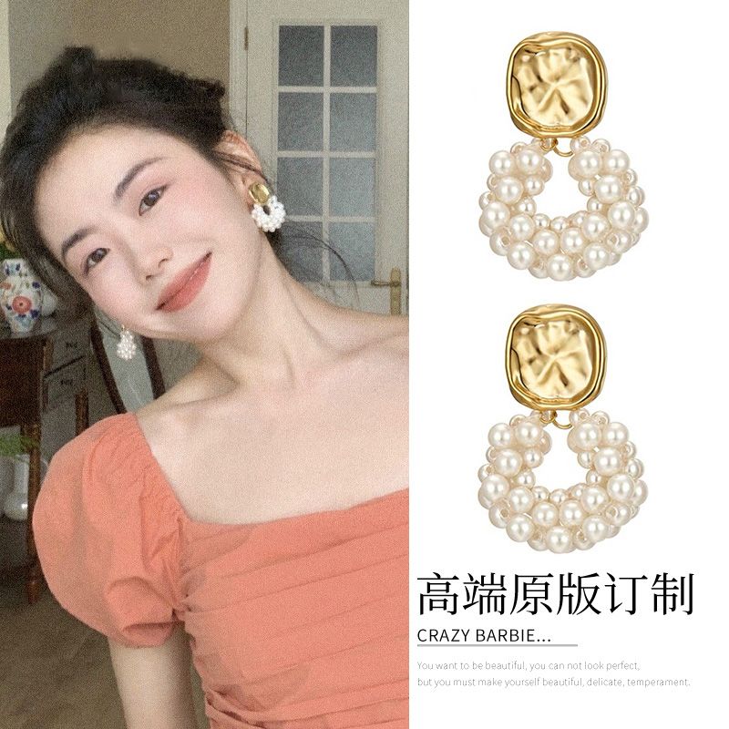 純銀耳釘法式珍珠耳環女高級感輕奢耳墜復古圓臉顯瘦超仙耳飾銀針