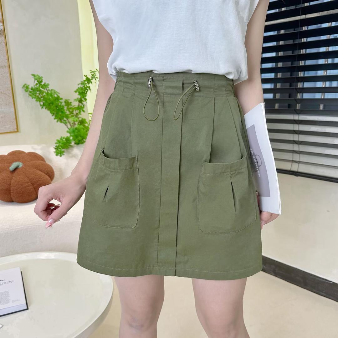 高腰通勤裙褲女2023夏季新款鬆緊腰抽繩大口袋百搭遮肚顯瘦包臀裙