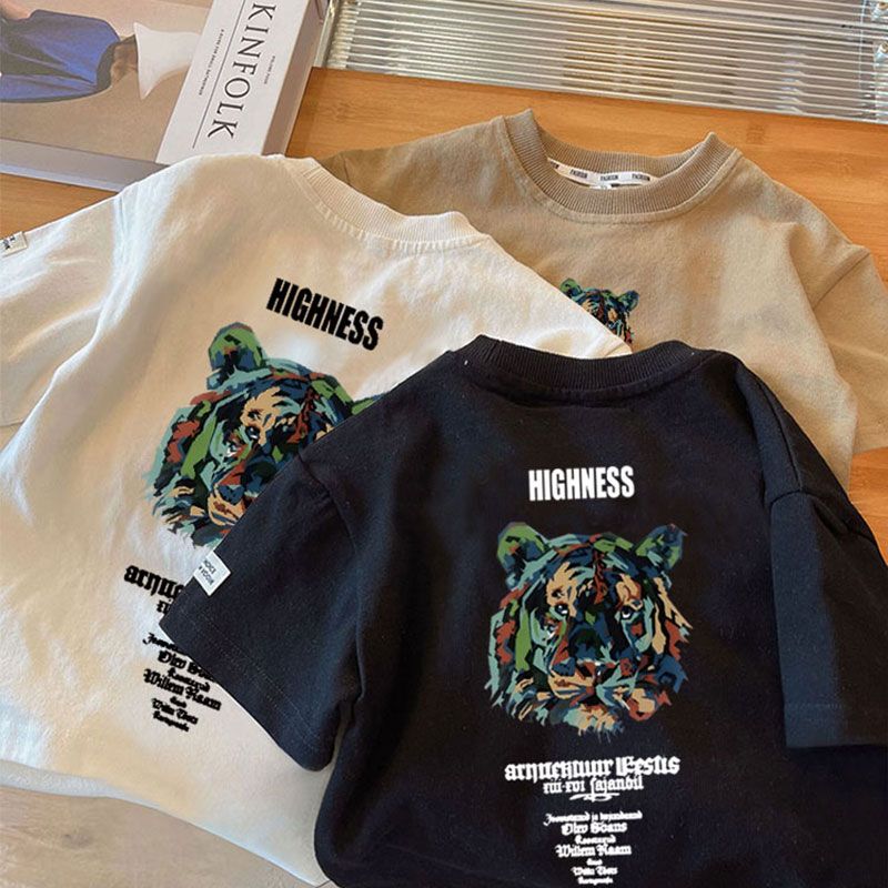 100% cotton boys short-sleeved T-shirt 2023 summer new style boys and girls casual versatile Korean style tops ins trend