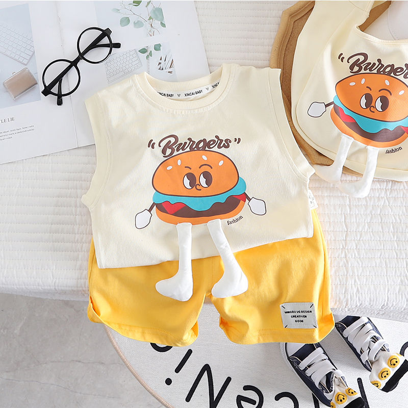 Girls Summer Clothes Set 2023 Children Boys Vest Shorts Hamburg Cartoon Korean Style Sister and Brother Outfit Two-piece Trendy Set