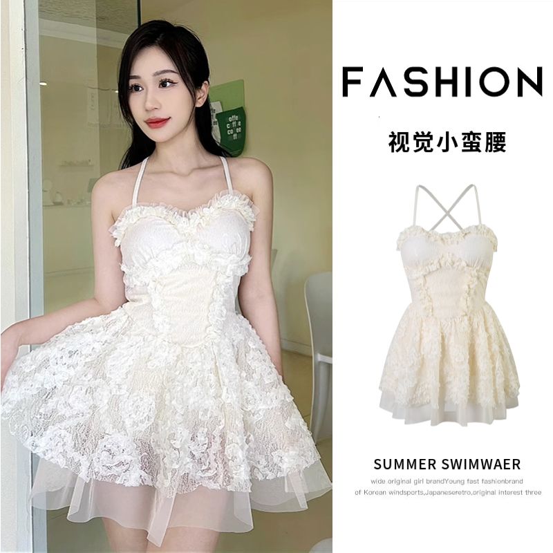 Nude lace swimsuit for women 2023 new style young and beautiful one-piece sexy ins super fairy hottie swimsuit