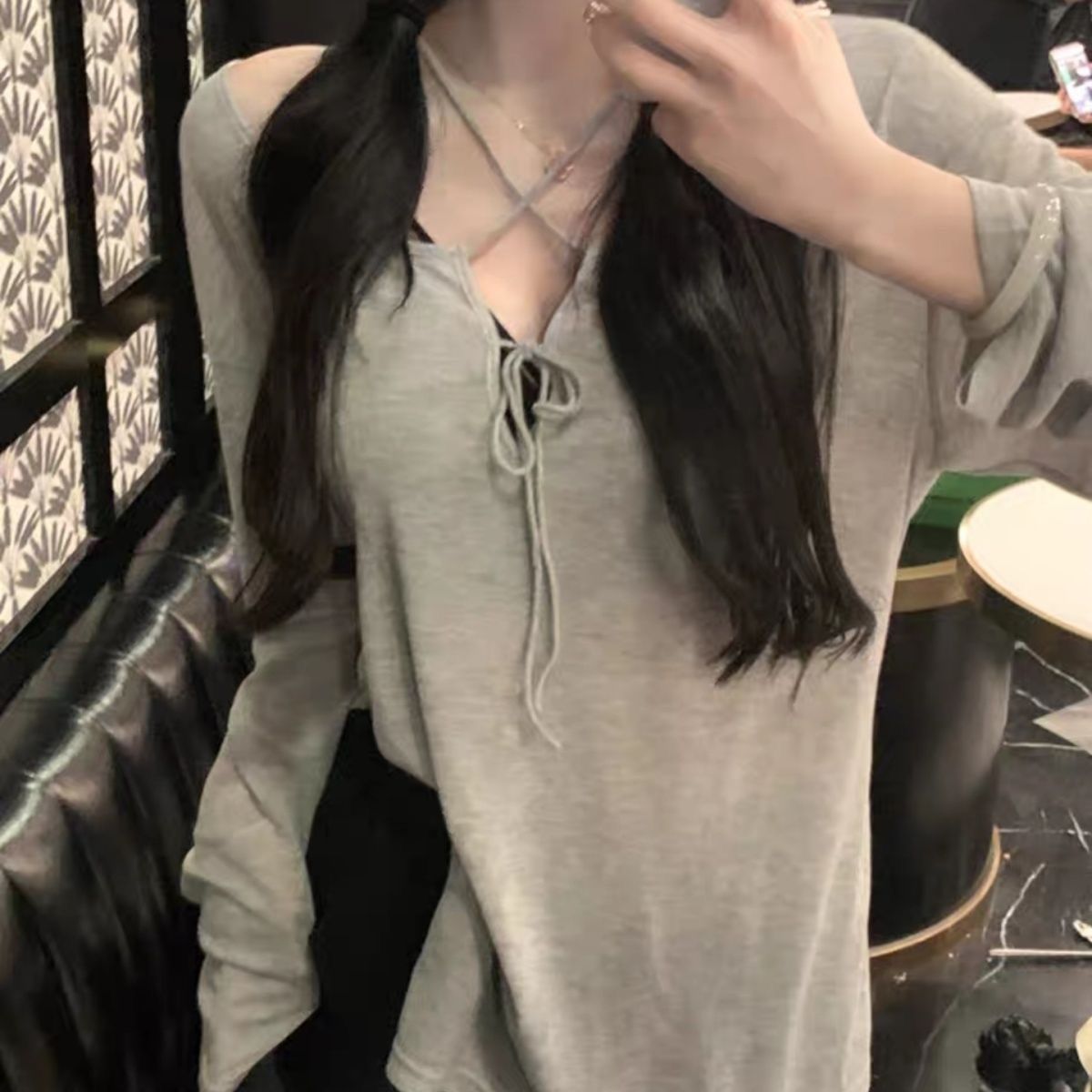 JMSHOP 大碼鬆弛感 慵懶寬鬆長袖t恤女顯瘦夏季薄款純欲防曬上衣