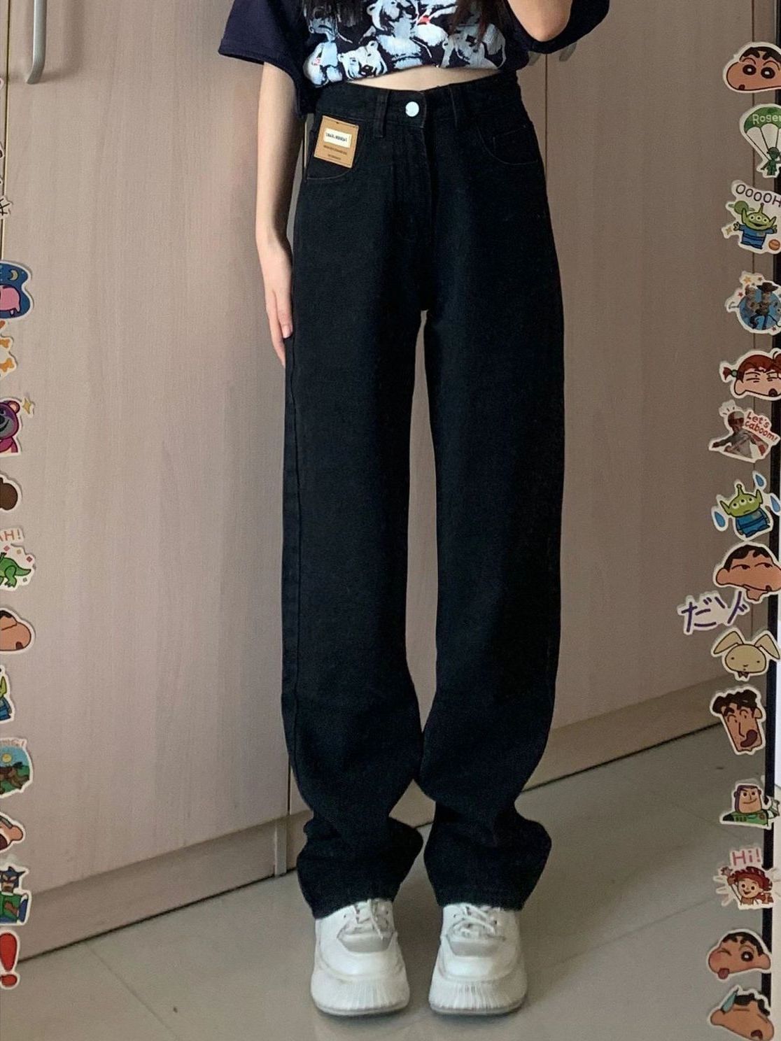 黑色高腰牛仔褲女直筒寬鬆春夏季新款顯瘦闊腿拖地褲子高街潮ins