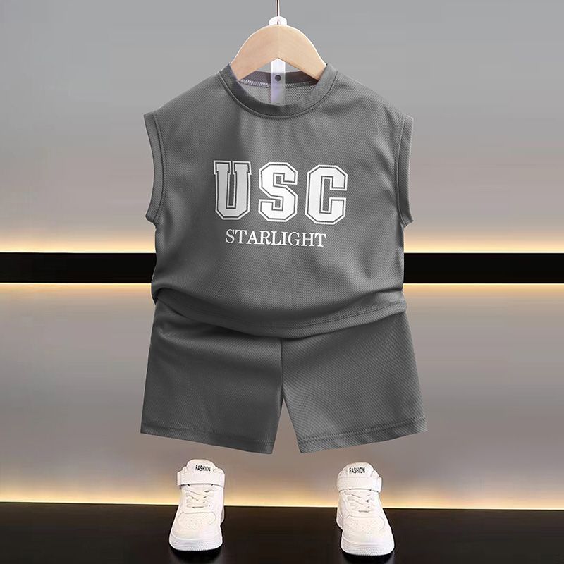 Summer children's sleeveless broad shoulder vest set quick-drying shorts for boys and girls two-piece set