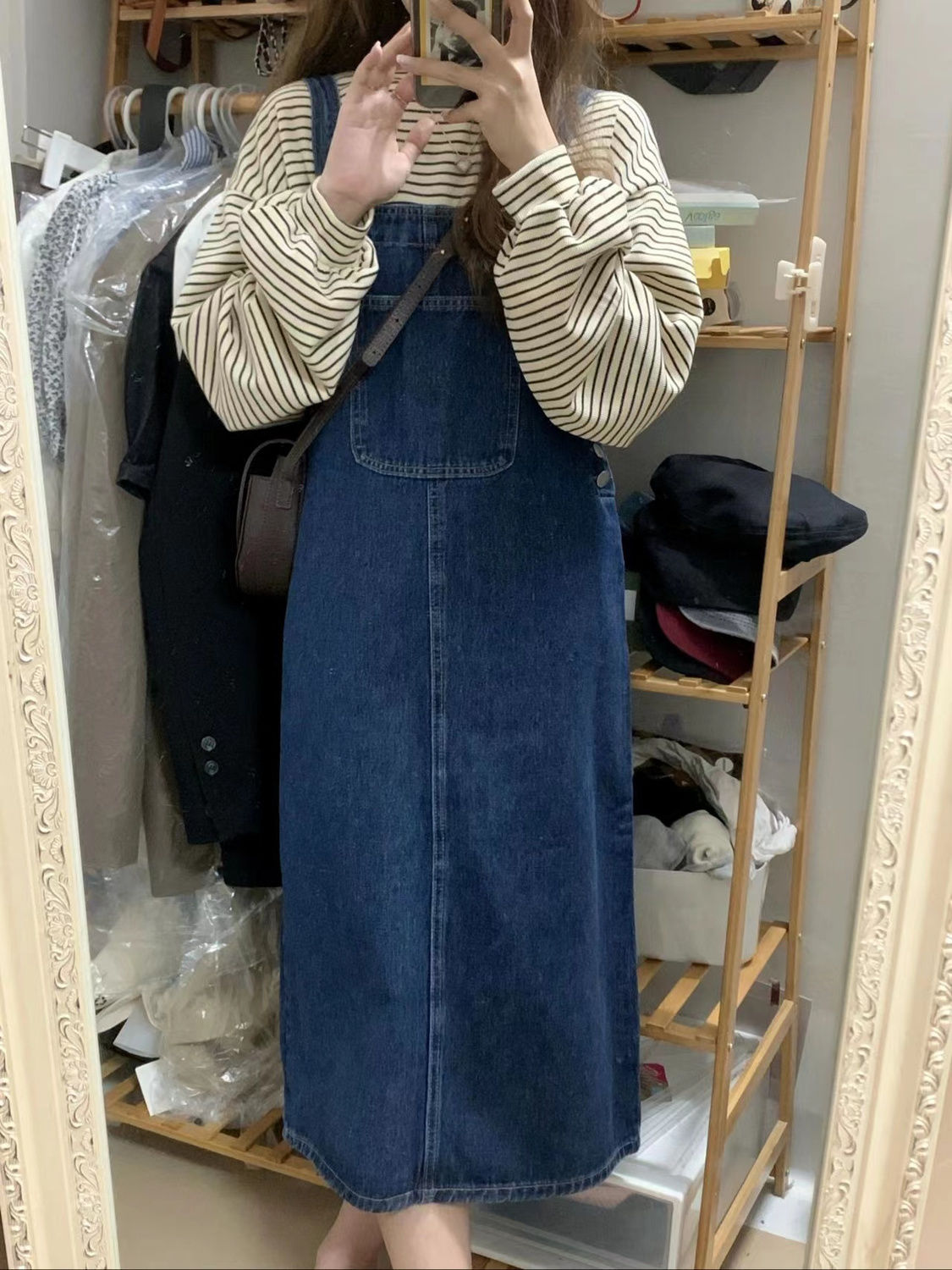 牛仔背帶裙子女夏季2023新款微胖顯瘦女生衣服套裝裙小個子連衣裙