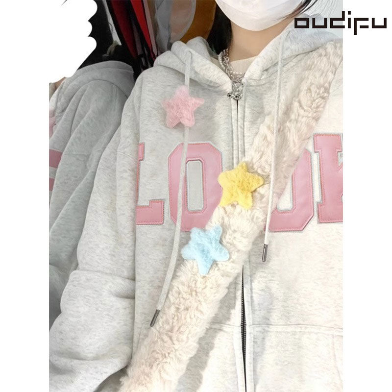 OUDIFU純棉衛衣女2023新款春秋寬鬆oversize設計感小眾慵懶風外套
