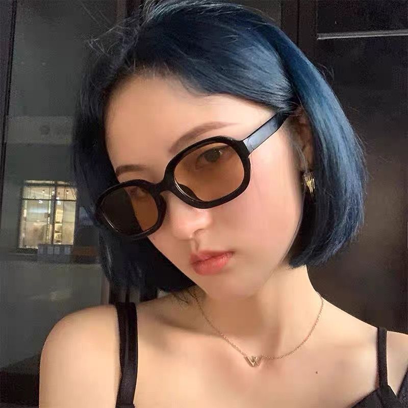 茶色墨鏡女高級感復古黑框橢圓形太陽眼鏡防紫外線2023新款韓版潮