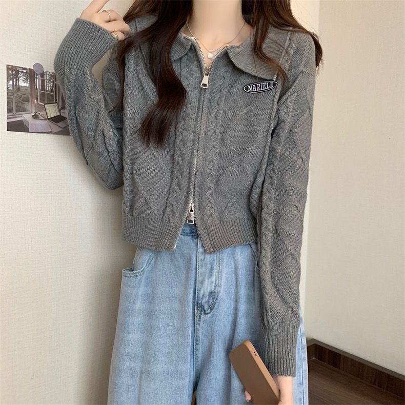 溫柔風短款毛衣女2023秋冬新版設計感小眾拉鏈針織開衫百搭小個子
