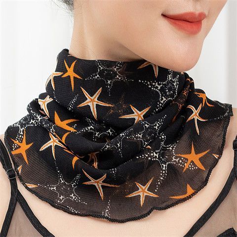 Fake collar cervical vertebra mask scarf hanging ear mask neck scarf women's pullover sun protection thin small silk scarf fashion Korean version